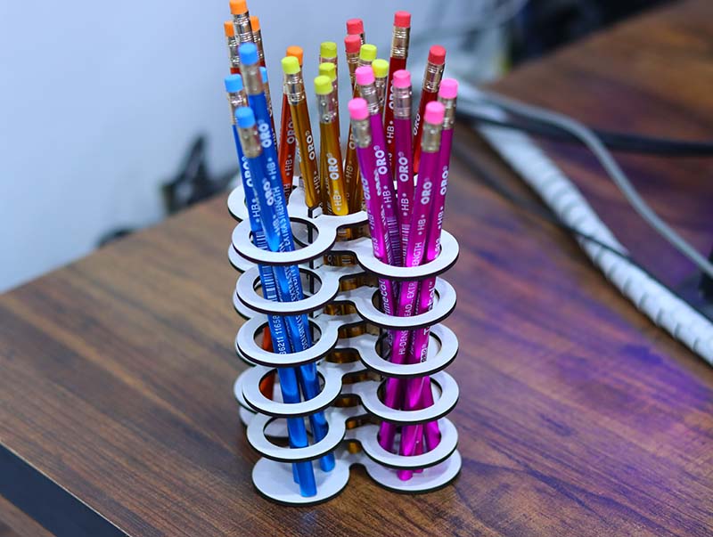 Laser Cut Pencil Holder Template Decorative Pen Organizer 3mm Vector File