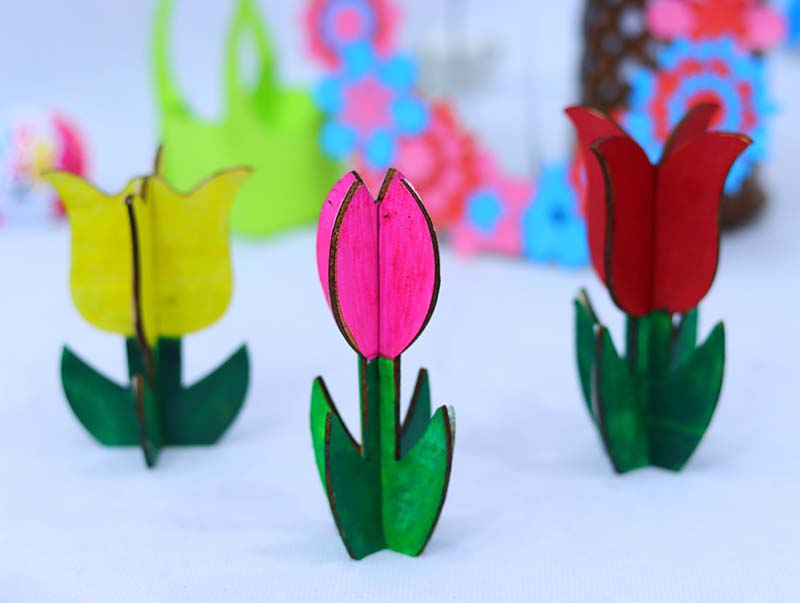 Tulip Flower Wooden Flower Design Laser Cut 3mm Vector File