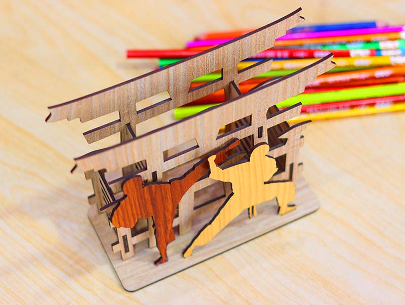 Karate Pencil Holder Template Laser Cut Pen Stand 3mm Vector File