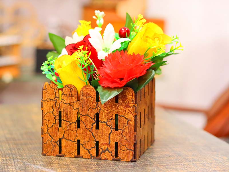 Laser Cut Flower Box Wooden Fence Flower Pot 3mm Vector File