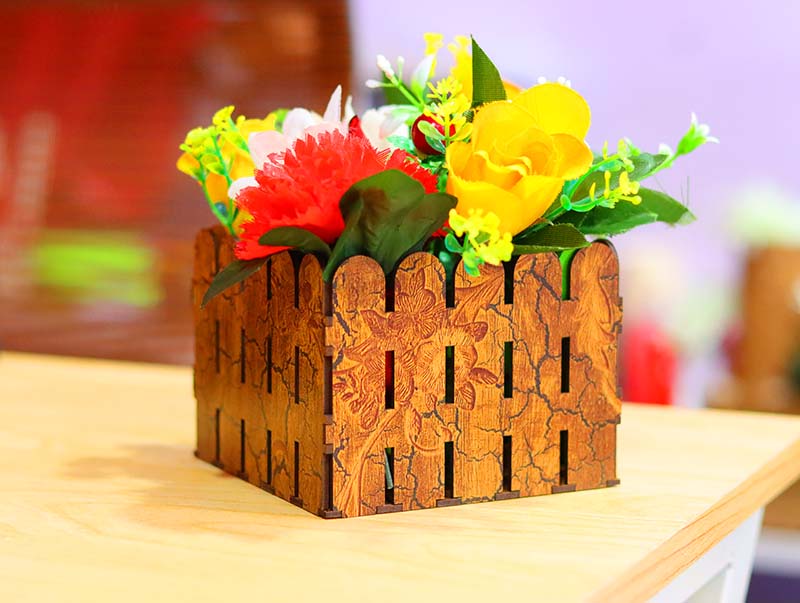 Laser Cut Flower Box Wooden Fence Flower Pot 3mm Vector File