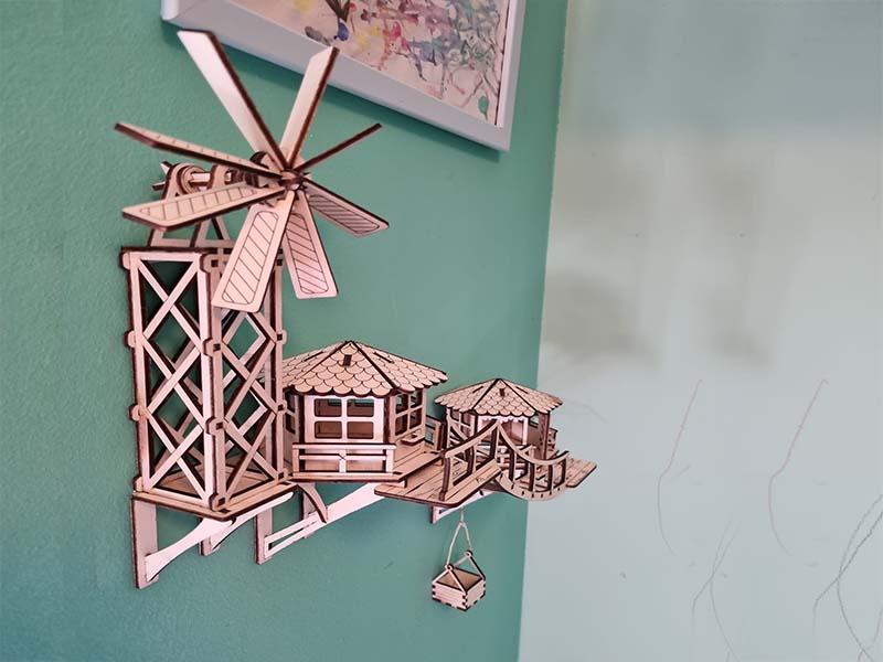 Laser Cut 3D Puzzle Windmill Hanging House Model 3mm Vector File
