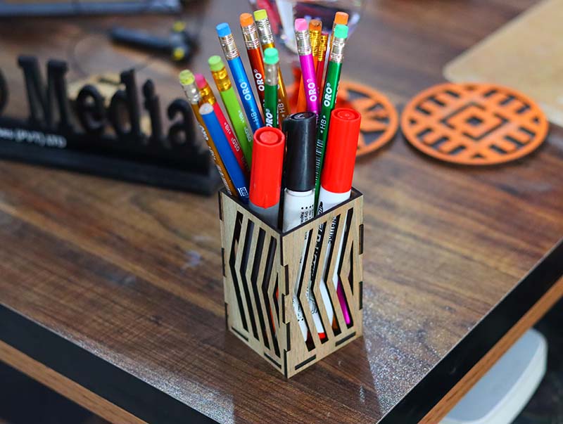 Laser Cut Square Pen Holder Pencil Stand Design Vector File