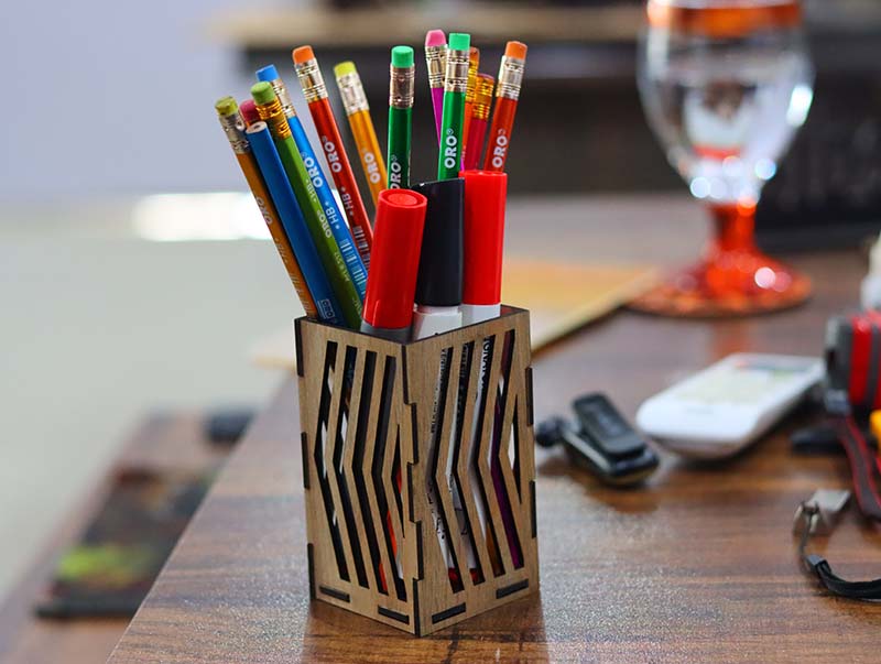 Laser Cut Square Pen Holder Pencil Stand Design Vector File