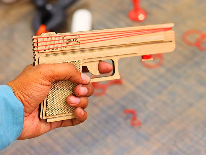 Laser Cut Rubber Band Gun Toy Model with Auto Loading Vector File