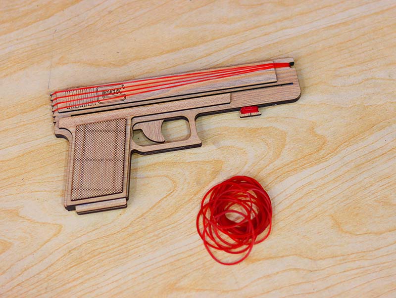 Laser Cut Rubber Band Gun Toy Model with Auto Loading Vector File
