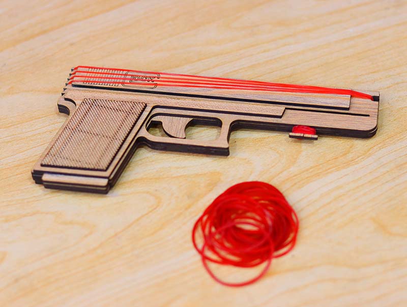 Laser Cut Rubber Band Gun Toy Model with Auto Loading Vector File