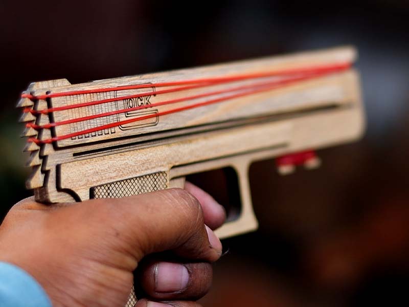 Laser Cut Rubber Band Gun Toy Model with Auto Loading Vector File