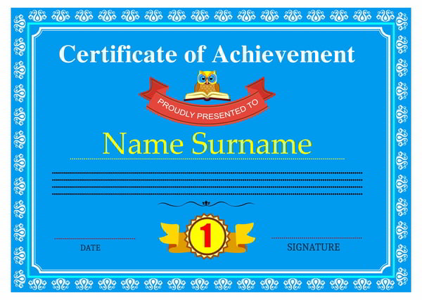 Achievement Certificate Design Classic Style In Blue Vector File