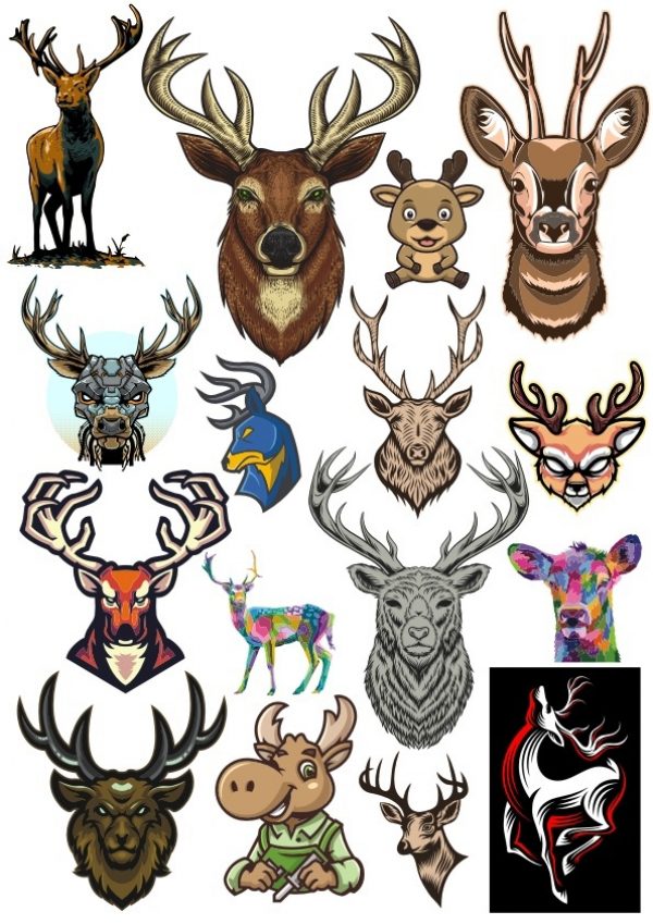 Animal Sticker Drawing Deer Face Set CDR File