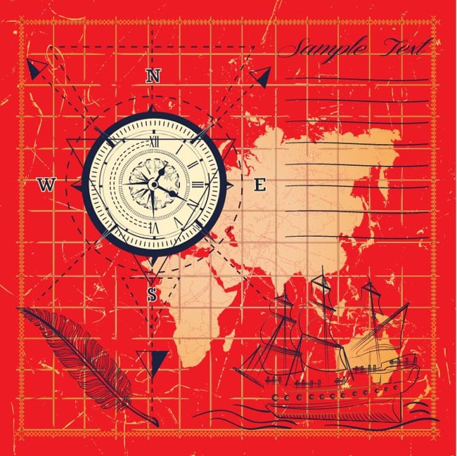 Background Ancient Map Handdrawn Ship Sketch Compass Free Vector