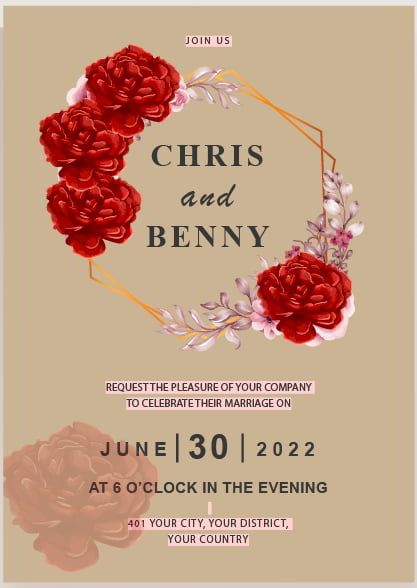 Beautiful Roses Vertical Wedding Invitation Card Free Vector