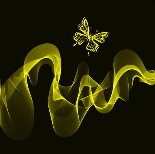 Black Background with Bright Butterfly Graphic Free Vector