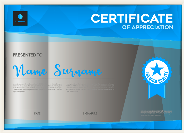 Blue Certificate of Appreciation Template Design Ai Vector File