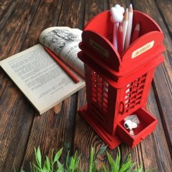 British Phone Booth Pencil Holder for Laser Cut CNC CDR File