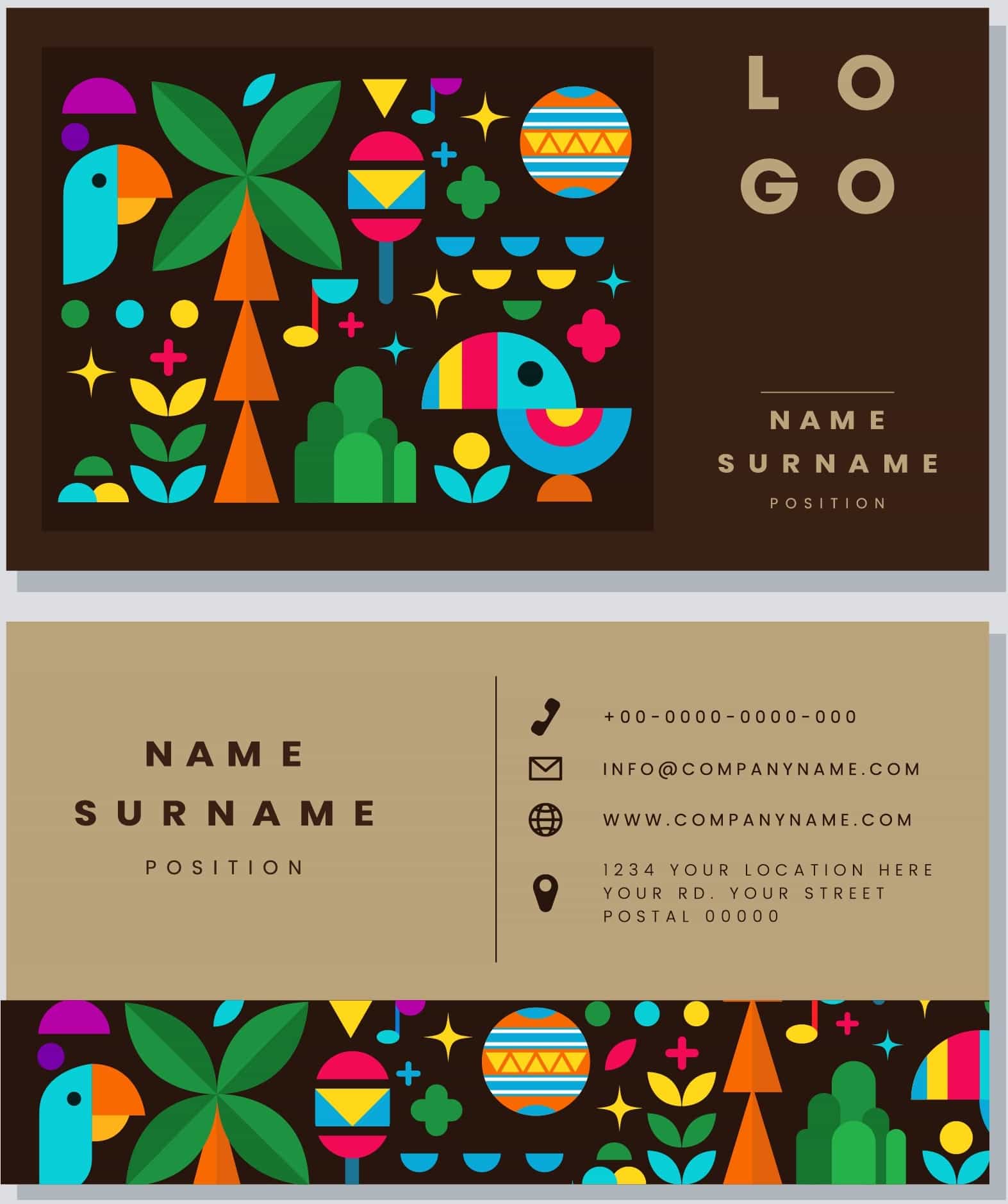 Business Card Template Colorful Flat Design Natural Emblems Vector File