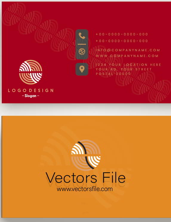 Business Card Templates Elegant Red and Yellow Theme Vector File