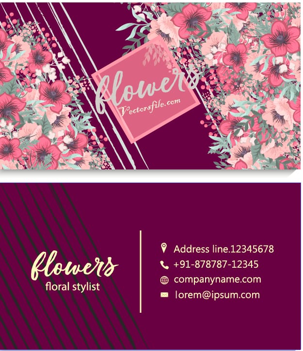 Business Card with Beautiful Flowers CDR and Ai Vector File
