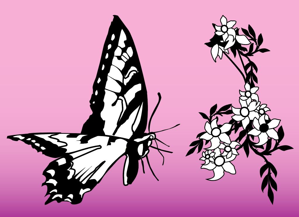 Butterfly and Flower Graphics Art Free Vector