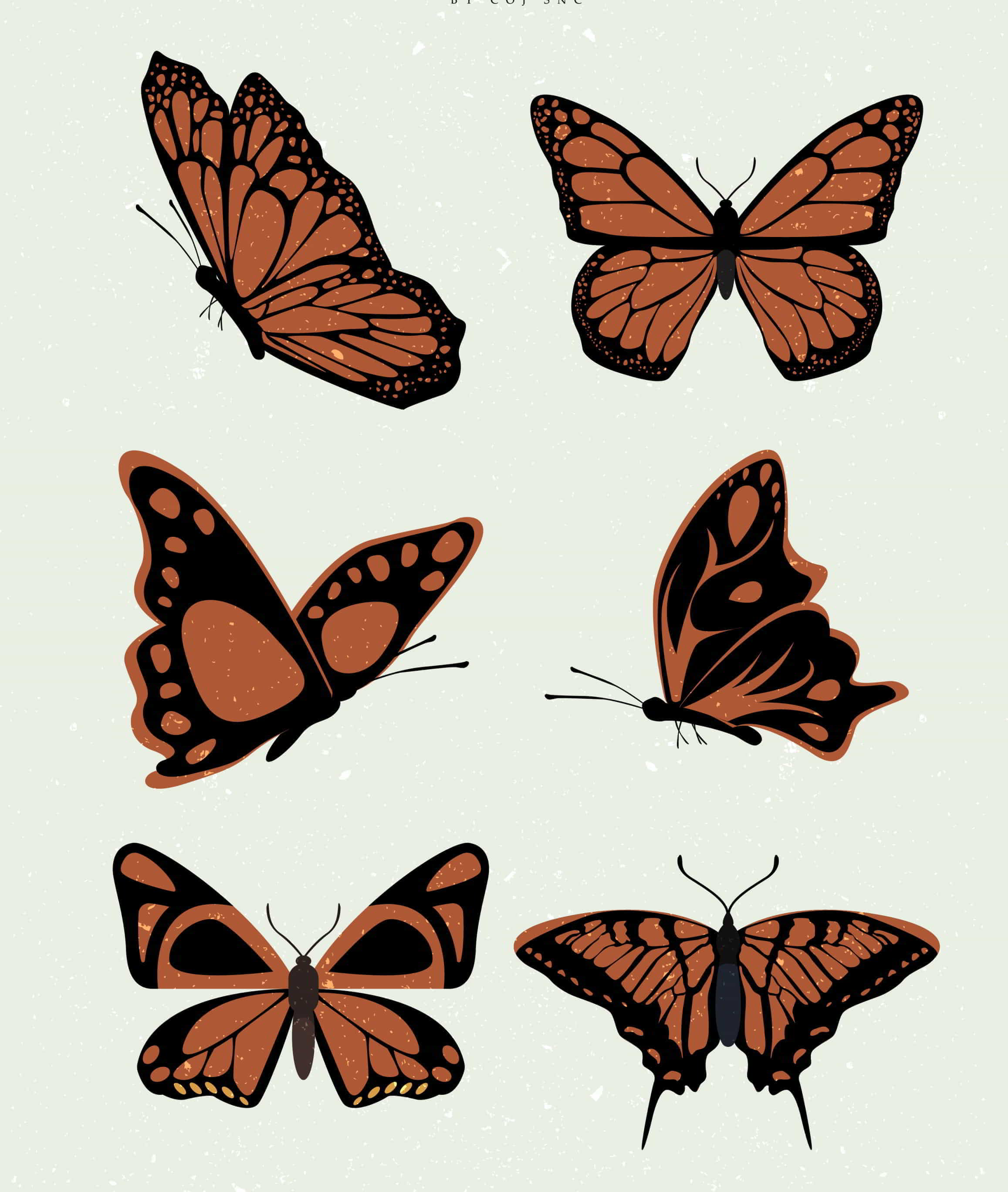 Butterfly Icons Collection Brown Design Various Shapes Free Vector