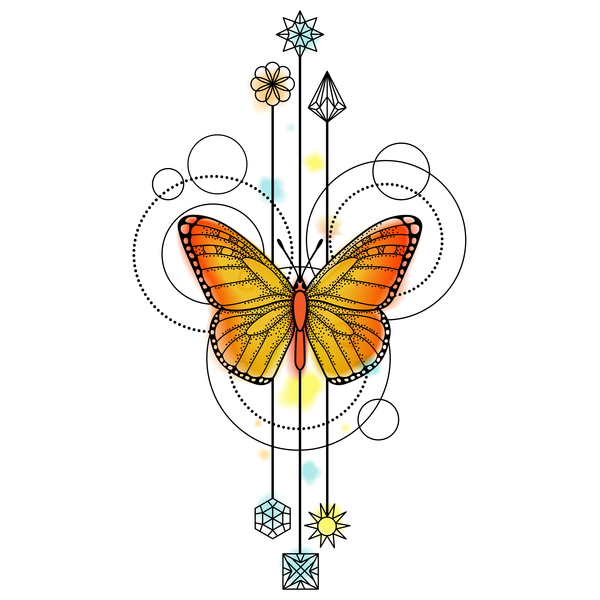 Butterfly with Decorative Illustration Vector Free Vector