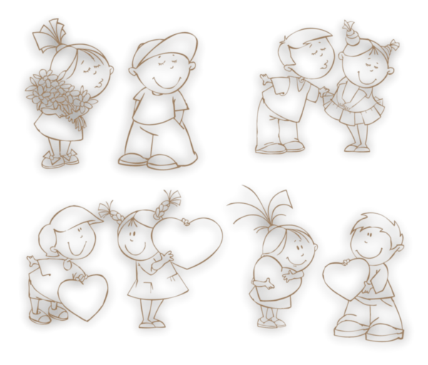 Cartoon Character Couple in Love with Heart Free Vector