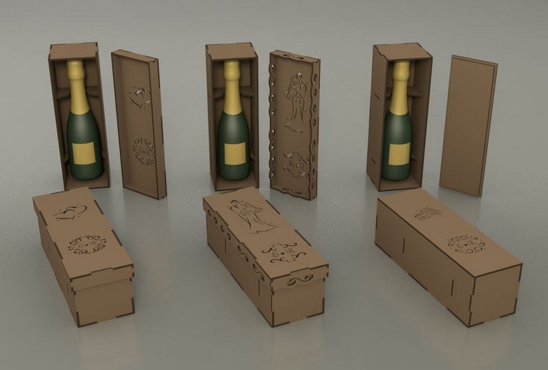 Carved Wooden Wine Gift Boxes DXF File