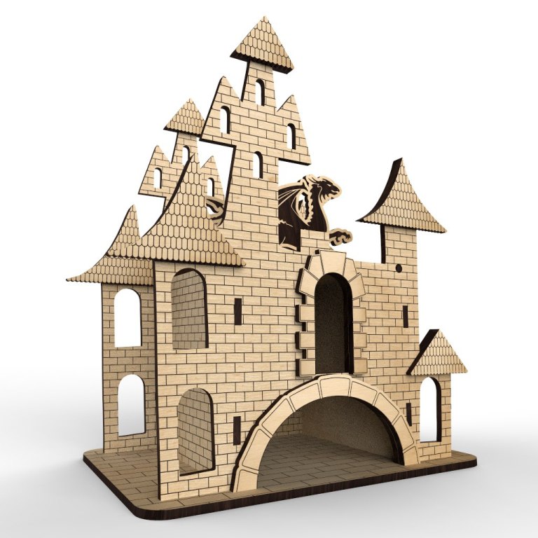 Castle Building 3D Puzzle Plan for CNC Laser Cut CDR File