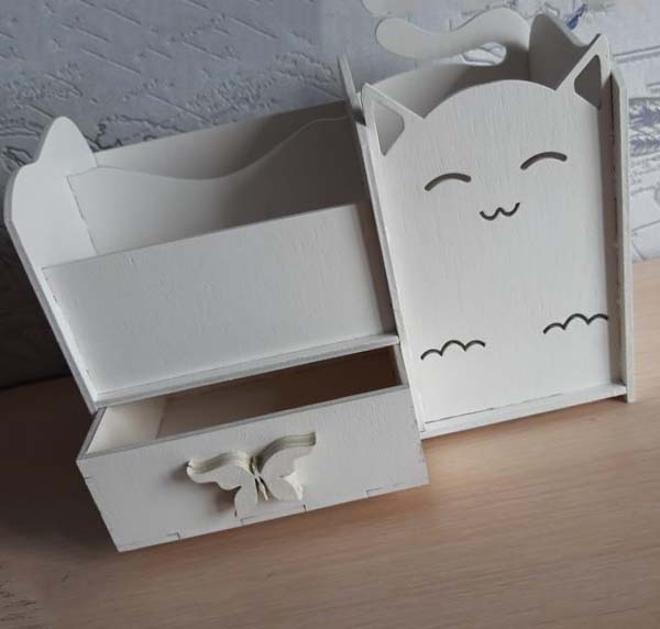 Cat Pencil Holder Desk Organizer With Drawer Free Vector File for CNC Laser Cuttig