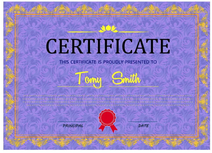 Certificate Design with Classical Border In Violet Background Vector File