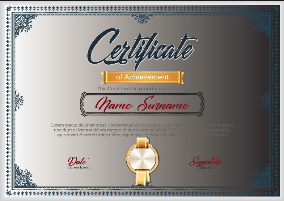 Certificate of Achievement Template Blue Illustrator Vector File