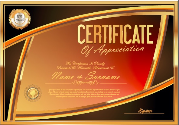 Certificate of Appreciation Golden Template Material Set Vectors File