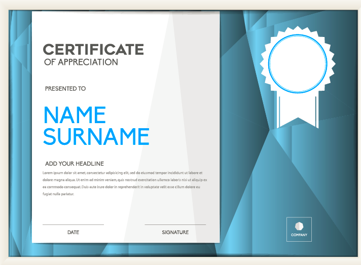 Certificate of Appreciation Template Layout Design Illustrator Vector File
