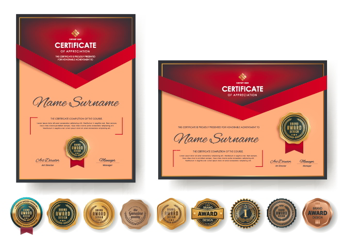 Certificate of Appreciation Template With Luxury Badges Design Illustrator Vector File