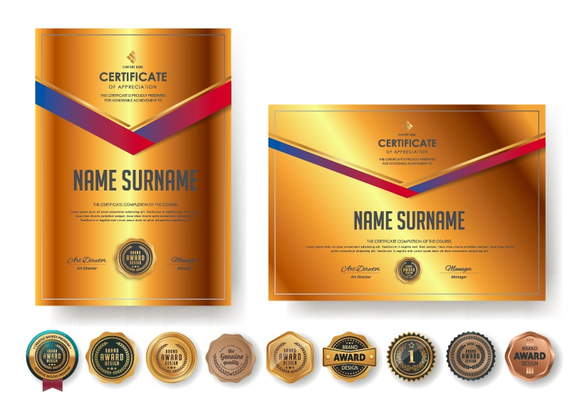 Certificate of Appreciation Template With Luxury Premium Badges Illustrator Vector File
