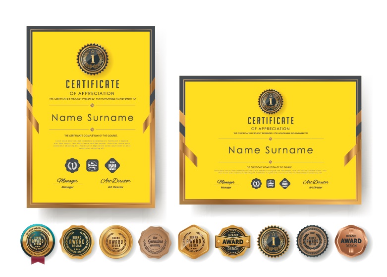 Certificate of Appreciation With Luxury Badges Design Illustrator Vector File
