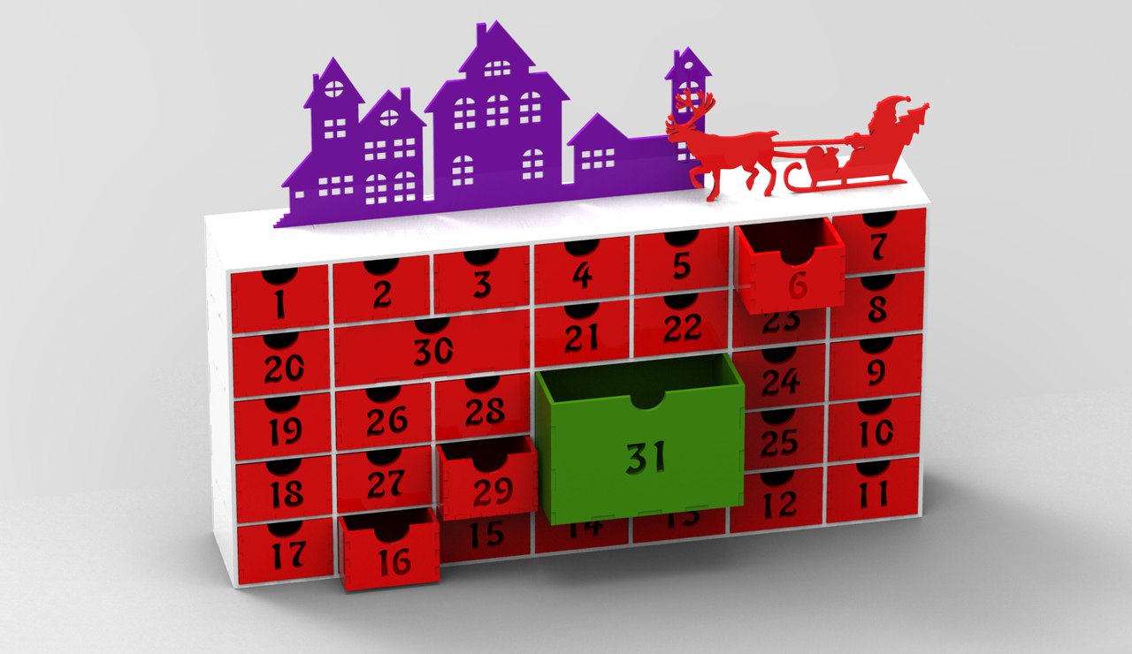Christmas Advent Calendar 31 Day Calendar December CNC Laser Cut Vector CDR File
