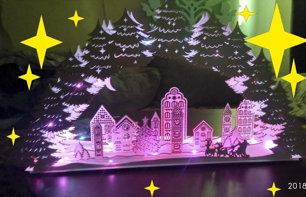 Christmas Night Light Decor Christmas Village Lamp Laser Cut CDR File