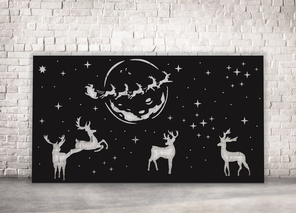 Christmas Panel Reindeer Santa Claus Flying Deer Laser Cut CDR File