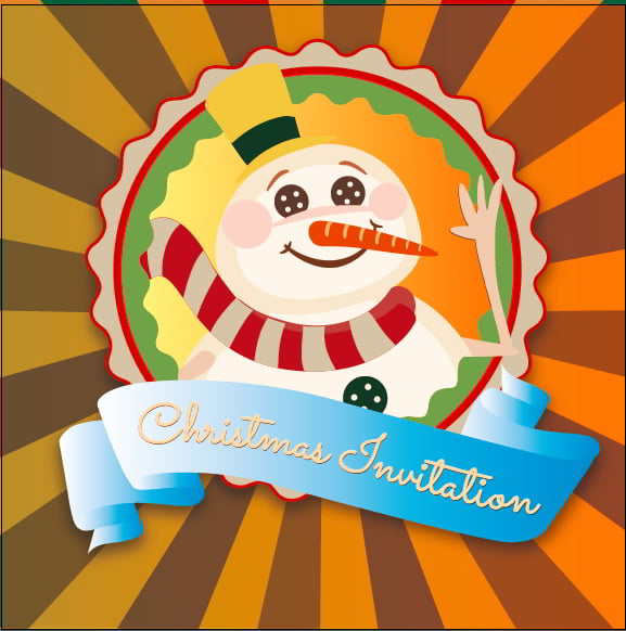 Christmas Snowman Invitation Card Label Free Vector