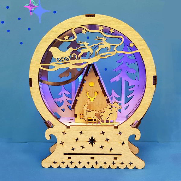 CNC Laser Cut Christmas Gift New Year Night Lamp Free CDR File