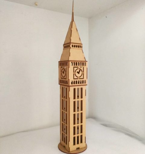 CNC Laser Cut Engraving Wooden Clock Tower 3D Model Free Vector CDR File