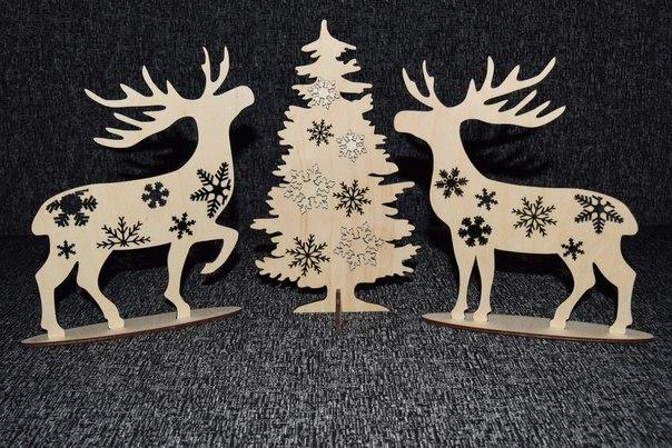 CNC Laser Cut Mini Christmas Tree And Deer For Desk Christmas Ornaments Free CDR File