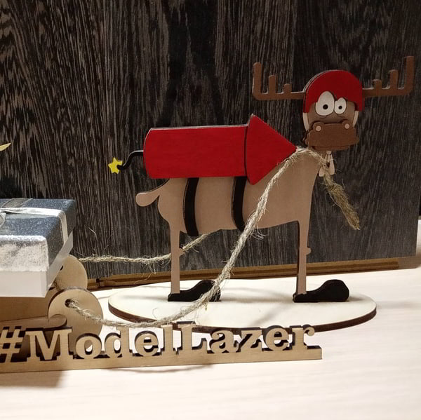 CNC Laser Cut Reindeer and Sleigh Vector CDR File