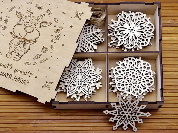 CNC Laser Cut Snowflakes On Christmas Tree Vector CDR File
