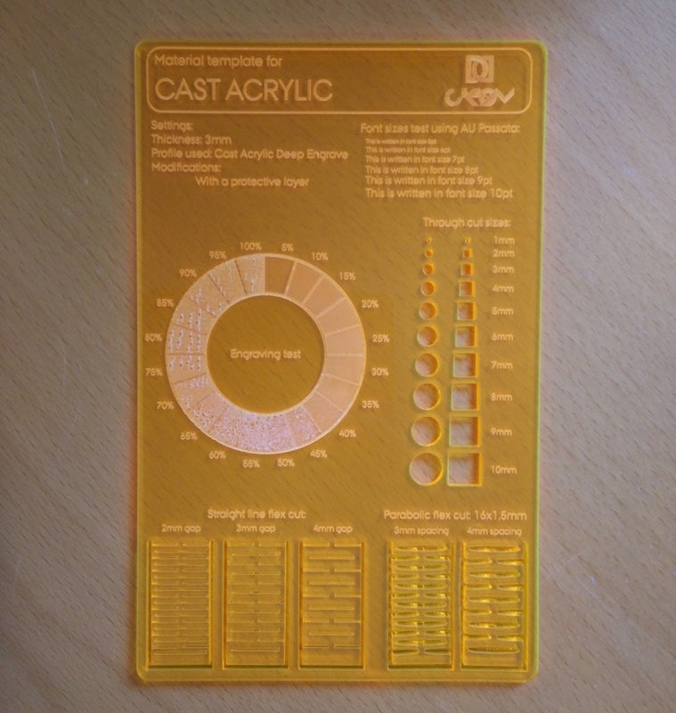 CNC Laser Cutting Material Test Card Ai File