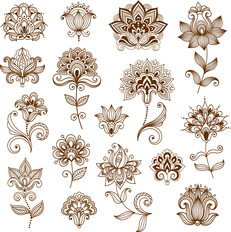 Collection Of Mehndi Style Ornamental Flowers Free CDR Vectors File