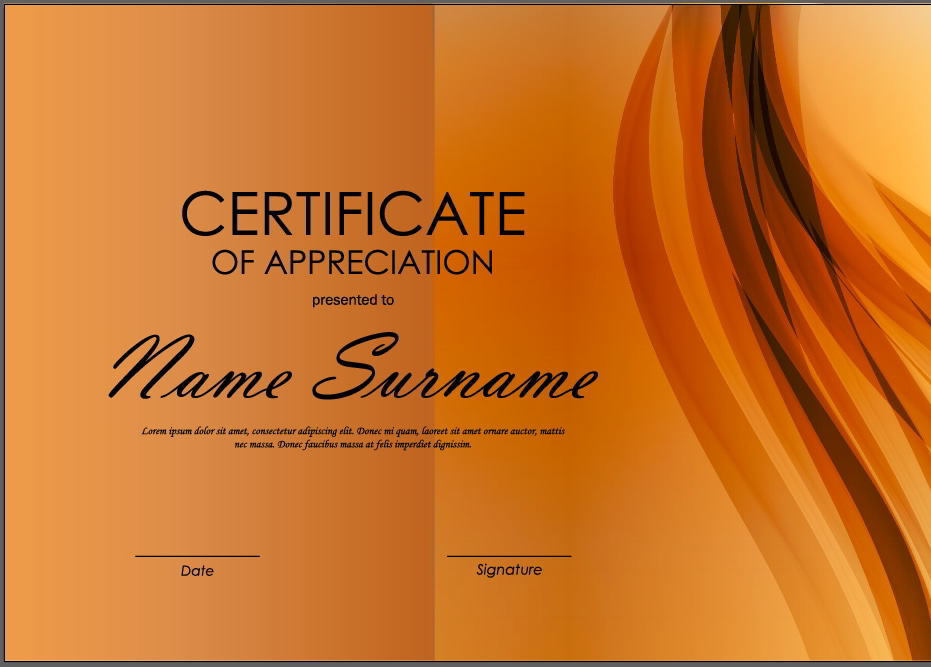 Colored Wave With Certificate of Appreciation Vector Template Free Download