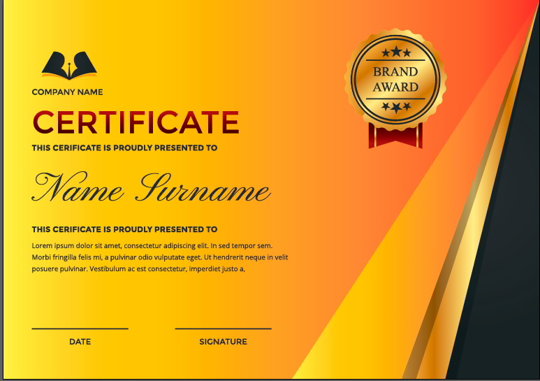 Company Performance Certificate and Golden Logo Vector File