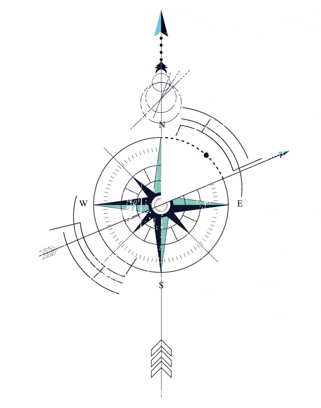 Compass Background Flat Circles Arrows Sketch Free Vector